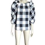 Sara Roka Black and Blue Gingham Print Ruffle Blouse Size undefined Photo 2