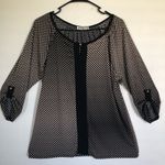 AGENDA Womens Top Size XL Loose Style 3/4 Sleeves Silky Polyester Black Beige Photo 1