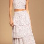 Lulus Too Tier Babe Pink Floral Embroidered Sleeveless Midi Dress Photo 0