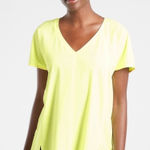 Athleta  Boulevard V Neck Tee Neon Yellow Small Shirt Stretchy Featherweight Photo 0