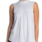 Pleione Textured Mock Neck Smocked Sleeveless Top Light Blue Womens Size XS Photo 1
