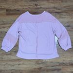 Waffle Knit Top Raw Edge Pocket Long Sleeve Pullover Comfy Casual Pink L Size L Photo 3