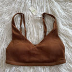 Aerie OFFLINE By Ribbed Plunge Sports Bra Brown Size Medium Photo 0
