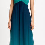 BCBGMAXAZRIA 2000s BCBG Max Azria Teal Blue Ombre One-Shoulder Chiffon Evening Gown – Size 0 Photo 0