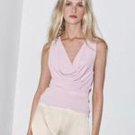 ZARA  draped top cowl ruched gathered tank flowy sleeveless pastel asymmetrical Photo 3