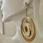 Real Pressed Daisy Resin Earrings in Gold Tone Circles Photo 7