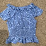 Planet Gold  Ruffled Peplum Polka Dot Blue Top Photo 8