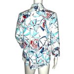 CHAPS Shirt Women XL Petite Red White Blue Umbrella Print Button Up Picnic Beach Photo 3