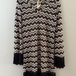 Z Supply Dress Womens Small Black Cream Chevron Fringe Boho Festival Tunic Photo 13