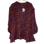 Free People  Flower Fields Mini Dress Small Burgundy Blouson Boho Bohemian NWT Photo 4