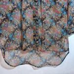 I Jeans By Buffalo Dark Floral Boho Sheer Ruffle Button Up Top Size Small Green Photo 2