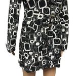 Erin London Double Breasted Geometric Print Belted Pea Coat Jacket Womens Medium Black Photo 3
