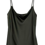 EXPRESS  Silky Satin Drape Neck Mossy Dark Green Spaghetti Strap Cami Tank Top M Photo 0