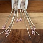 Betsey Johnson Gold Tone & Iridescent Crystal Fringe Earrings With Pink Flowers Photo 1