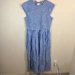 Crown & Ivy  Blue White Gingham Sleeveless Smocked Dress 8 NWT Midi Photo 3