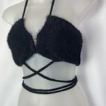 Nasty Gal Black Fluffy Flossed Waist Knitted Faux Fur Bandeau Crop Top S Photo 3