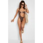 ADORA SWIM Adora One Shoulder Swim, Brown, Medium Brown Photo 5