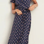 Old Navy  Dress Navy Blue Floral Short Sleeve Midi Wrap Dress Spring Brunch Photo 0