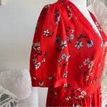Jill Stuart Red Floral Ruffle Short Sleeve Shift Dress Photo 6