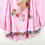 CALESSA Pink Embroidered Lace Hem Front Tassel Tie Long Sleeve Tunic Top Medium Photo 11