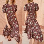 Ulla Johnson  Dress‎ Silk Floral Puff Sleeve Red Ruched Heleen Midi Dress Size 0 Photo 1