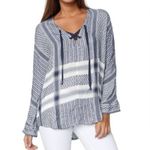 Rails Anthropologie  Lily Yarn Dyed Lace Up Embroidered V-neck Plaid Tunic Top XS Photo 3