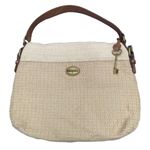 Fossil  Explorer Purse Canvas Leather Cream Fold Over Boho Beach Coastal Large Photo 3