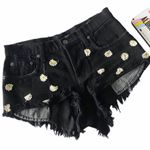LF new Carmar ❉ Crazy Daisy Embroidered Denim Cut Offs Shorts ❉ Jet Black ❉ 26 Photo 0