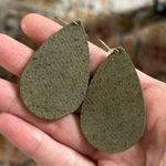 Nickel & Suede Desert Green Small Teardrop Leather Earrings Light Weight Texture Photo 2