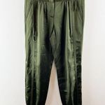 Halston Heritage Satin High Waisted Tapered Leg Joggers Pants Dark Forest Green Photo 2