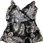 Lands' End Lands’ End Tankini Ruched Top Black White Paisley Sz. 14DD Built In Bra Beach Photo 0