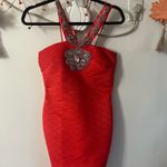 Red Halter Dress with Beaded Embellishments Size L Photo 2