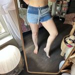 Aerie Women’s Extra Small Denim Patchwork Raw Hem Pull on Shorts Photo 1