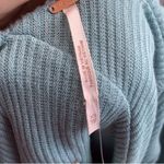 Free People  Turquoise Off The Shoulder Cross Over Long Sleeve Ribbed Knit Sz XS Photo 3