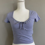Hollister Woman’s Crop Top Size S Light Purple Periwinkle Cinch Neckline Bow SS Photo 0