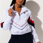 FILA  Women's White Bomber Jacket with Red and Black Accents Photo 0
