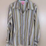 she's cool She’s Cool Gray & Gold Metallic Striped Stretch Button Front Shirt 3X Photo 0