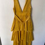 Lulu's Mustard Yellow Satin Tiered tie back midi Dress size medium Photo 1
