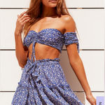 Lulus LULU’S Summer Vibes Blue Floral Print Off-the-Shoulder Crop Top | small Photo 0