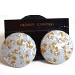 Source Unknown NWOT Boho Vintage 1980's Printed Denim XL Round Cottagecore Post/Stud Earrings Photo 0
