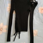 ZARA Black Ribbed Knit Shirt Lace-Up Grommets Photo 6