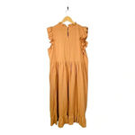 Smock Dress Mock Neck Ruffle Trim Camel Flounce Cap Sleeve Women Size Large Tan Photo 3