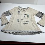 POL  Cream Black LOVE Patterned Top Long Sleeve Shirt Womens Size Large Stretch Photo 7