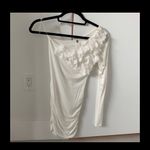 Women small One shoulder long sleeve white/ivory top rushed sides rayon spandex White Photo 2