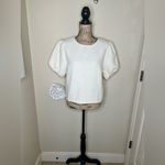 She & Sky NTM: Textured Puff Sleeve White with Metallic Silver Threads Top Sz L Photo 1