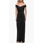 La Femme Column Gown Women's 6 Black Surplice Off the Shoulder Cap Sleeve Maxi Photo 7