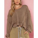 POL Grab & Go Balloon Sleeve Slouchy Knit Hoodie Top Chocolate Taupe S Photo 1