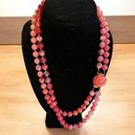 50s Vintage Fire Cherry Quartz Gold Tone Faceted Double Strand Necklace Pink Photo 0