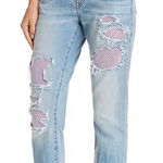 True Religion  Cameron Slim Boyfriend Jeans Distressed Purple Mesh Denim Size 24 Photo 0