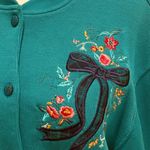 Vintage Green Holiday Cardigan Sweater Sweatshirt Plaid Floral Bow L Size L Photo 3